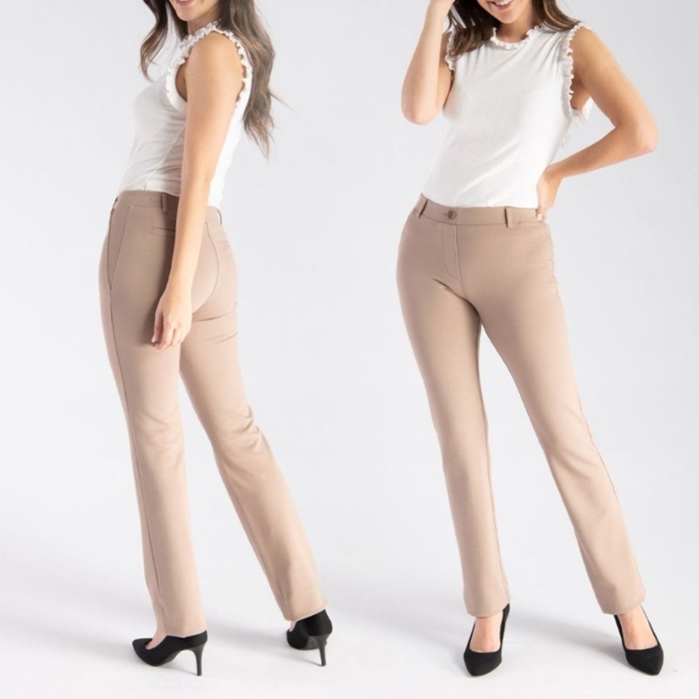 BETABRAND Tan Dress Pant Yoga Pants Classic Straight Leg